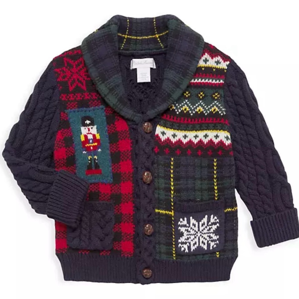 NWT Ralph Lauren Boys Patchwork Cable Knit Cardigan. Holiday Christmas